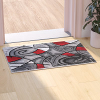Flash Furniture ACD-RGTRZ860-23-RD-GG Jubilee Collection 2' x 3' Red Abstract Pattern Area Rug - Olefin Rug with Jute Backing for Hallway, Entryway, or Bedroom